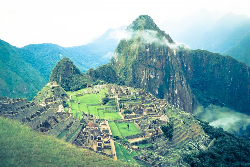 Machu Picchu, Peru, landscape, nature, green, grass, mountains, peaks, valleys, hills, trees