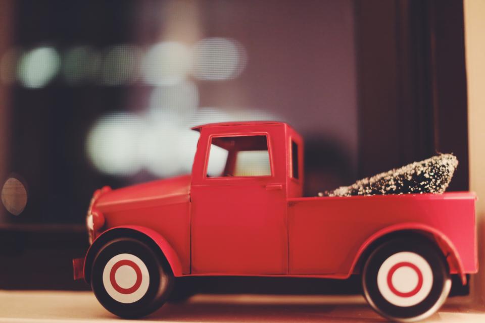 red, truck, toy, decoration, christmas, tree